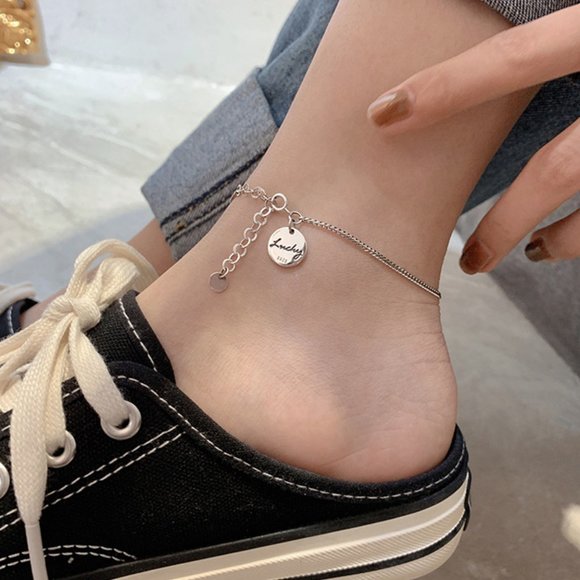 #NEW 925 Sterling Silver Lucky Coin Link Chain Anklet Ankle Bracelet - Picture 2 of 6
